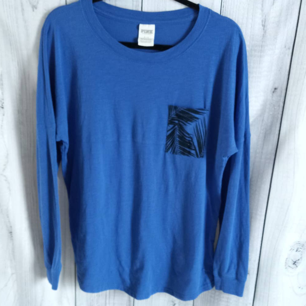 VS PINK | Blue Tropical Palm Pocket Long Sleeve T-Shirt